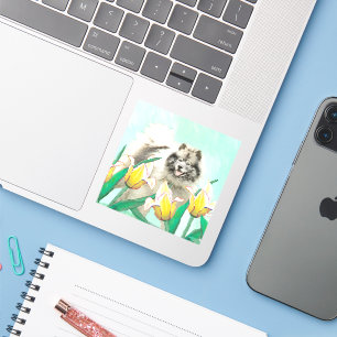 Adesivo Keeshond em Tulips pintando lindas artes caninas o