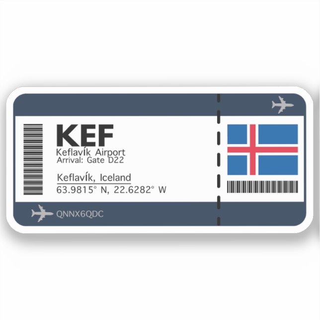 Adesivo KEF Keflavik - Cartão de Embarque - Islândia (Frente)