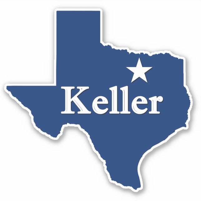Adesivo Keller, TX Texas Map Outline com Lone Star DFW (Frente)