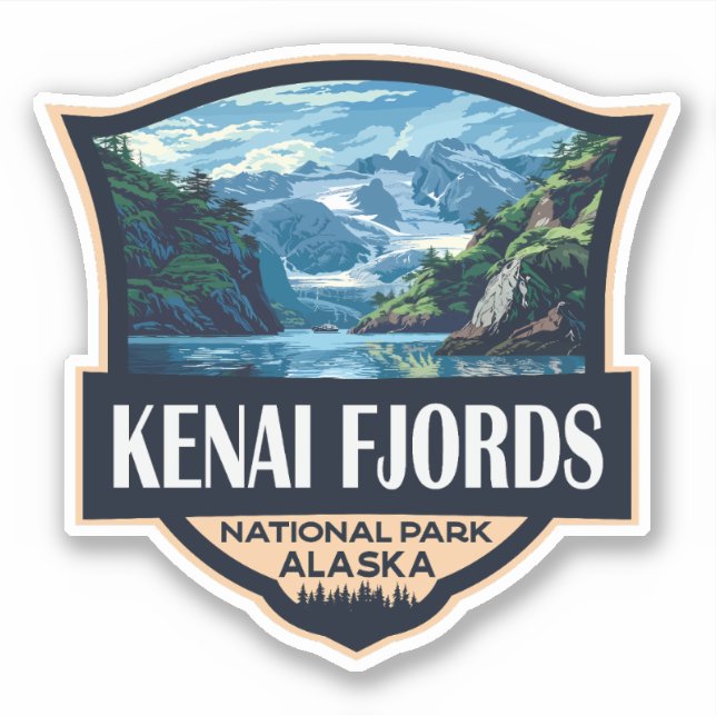 Adesivo Kenai Fjords National Park Ilustration Retro Art (Frente)
