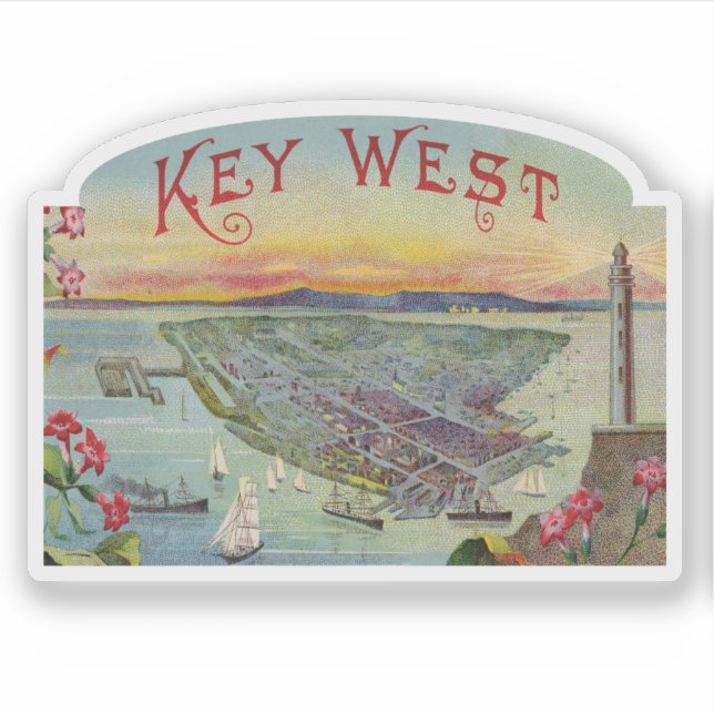 Adesivo Key West Florida Vintage Illustration (Frente)