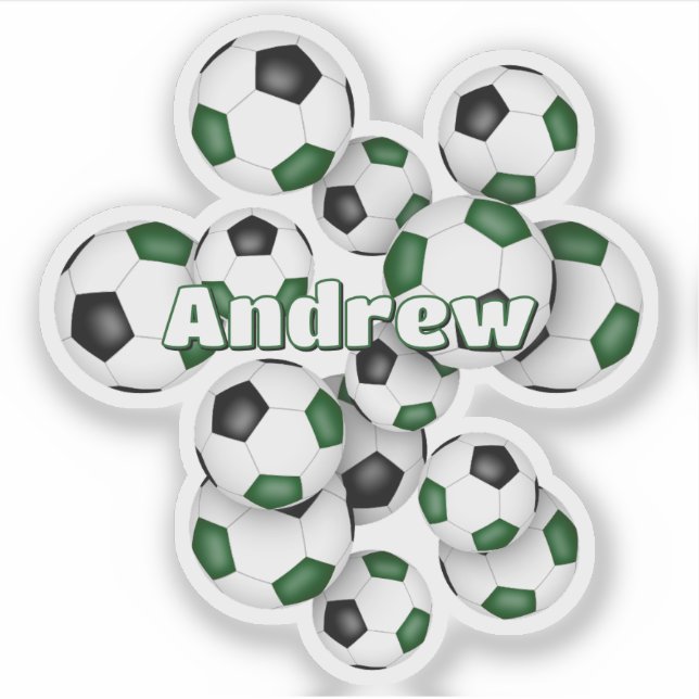 Adesivo kids name green black soccer balls (Frente)