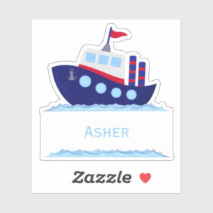 Adesivo Kids Personalizado Blue Sailboat Name Label Sticke