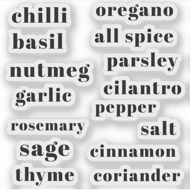 Adesivo Kitchen Pantry Cupboard Herbs Spices Flavor Labels (Frente)