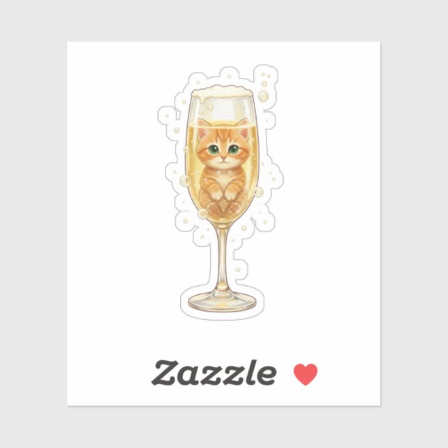 Adesivo  Kitten in Champagne Glass Bubbly New Year  (Folha)