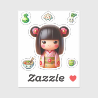 Adesivo Kokeshi Doll Sticker, Cute Kokeshi