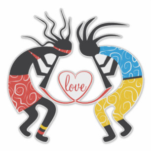 Adesivo Kokopelli colorido figura o coração do amor