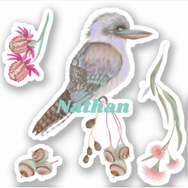 Adesivo Kookaburra Personalizado e Eucalyptus (Frente)