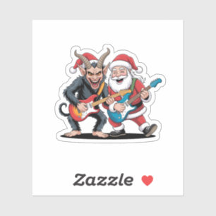 Adesivo Krampus e Papai Noel Tocando Guitarra Elétrica de