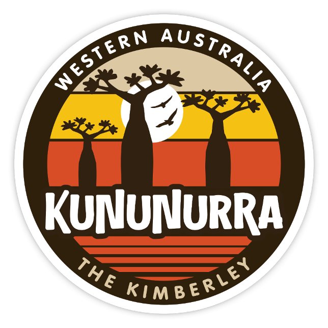 Adesivo Kununurra, Vinheta da Austrália Ocidental (Kununurra, The Kimberley, Western Australia Retro Round Sticker)