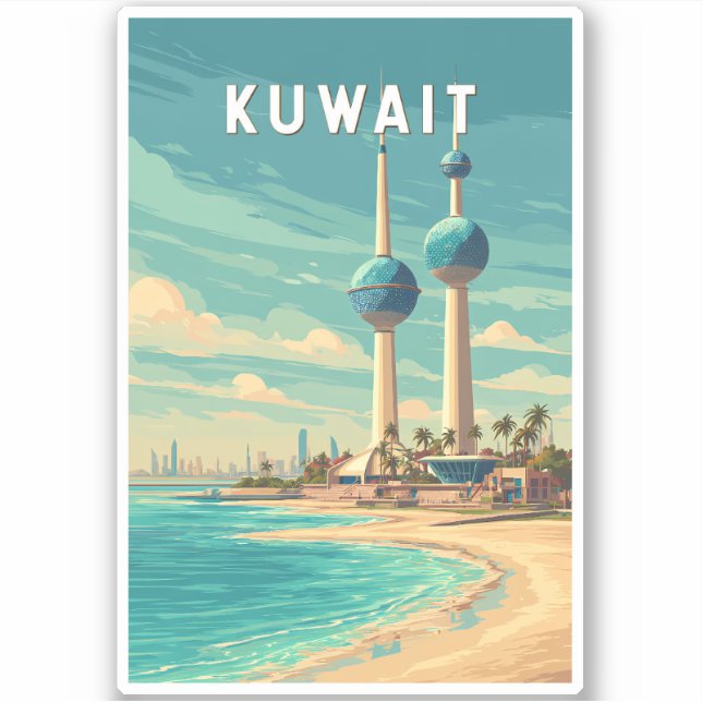 Adesivo Kuwait Illustration Travel Art Vintage (Frente)
