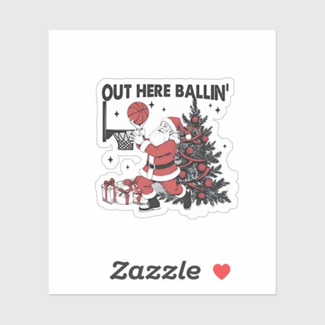 Adesivo Lá Fora, Batendo Basquete, Esportes De Natal (Folha)