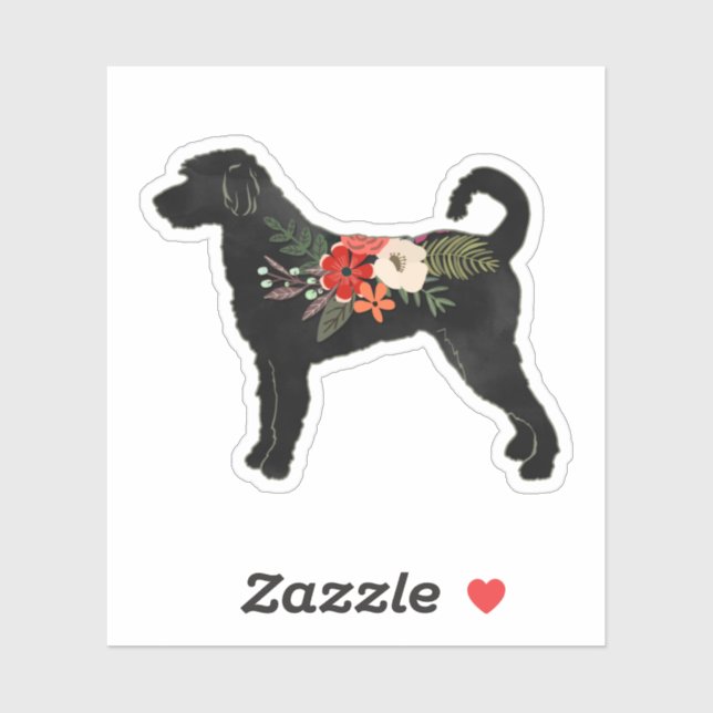 Adesivo Labradoodle Dog Breed Boho Floral Silhouette (Folha)