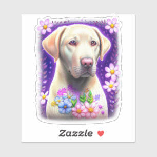 Adesivo Labrador Branco com Vinheta Flores