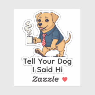 Adesivo Labrador Retriever engraçado de terno tomando café