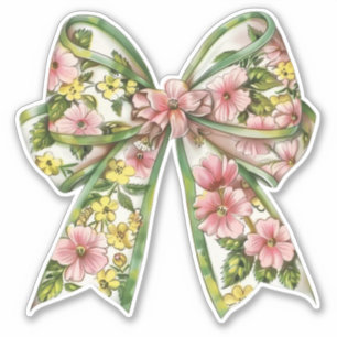 Adesivo Laço Floral Rosa e Verde Préppy