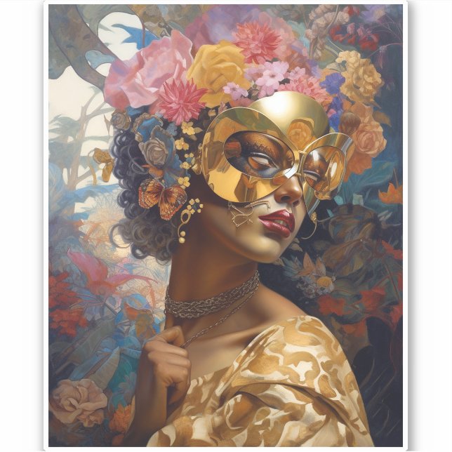 Adesivo Lady Vestindo Mask Black Fantasy Art (Frente)