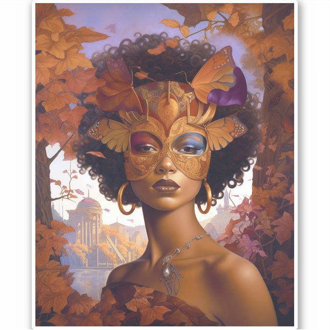 Adesivo Lady Vestindo Mask Black Fantasy Art (Frente)