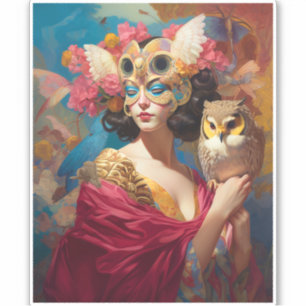 Adesivo Lady With Owl Fantasy Art