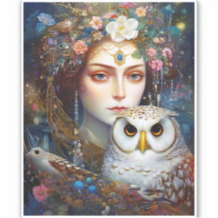 Adesivo Lady With Owl Surreal Fantasy Art