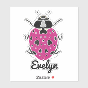 Adesivo Ladybug Rosa Quente com o Name Sticker