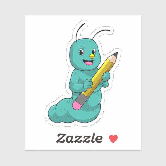 Adesivo Lagarta com Lápis (Folha)