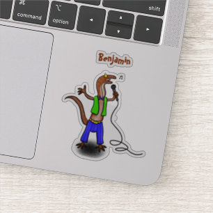 Adesivo Lagarto engraçado cantando com microfone desenho a