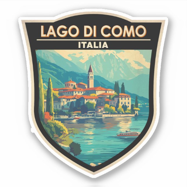 Adesivo Lago de Como Italia Viagem Art Crachá (Frente)
