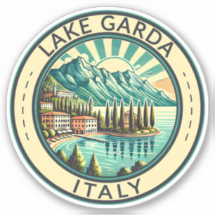 Adesivo Lago Garda Itália Ilustração Crachá de Arte Viagem