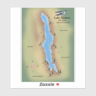 Adesivo Lago Malawi, mapa de impressão de cartaz de viagem