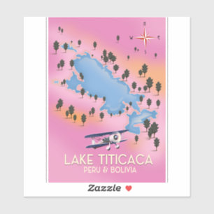 Adesivo Lago Titicaca, peru, Bolívia mapa de viagem arte