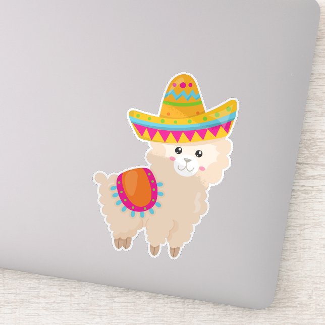 Adesivo Lama mexicano, Cute Llama, Cute Alpaca, Sombrero (Detalhe)