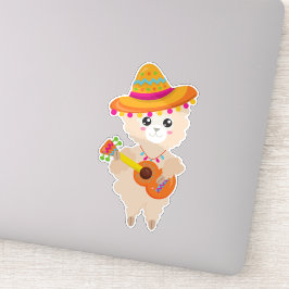 Adesivo Lama Mexicano, Cute Llama, Sombrero, Violão