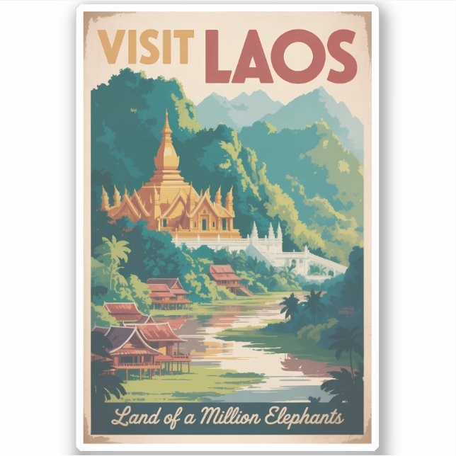Adesivo Laos Pha That Luang Illustration Travel Art (Frente)