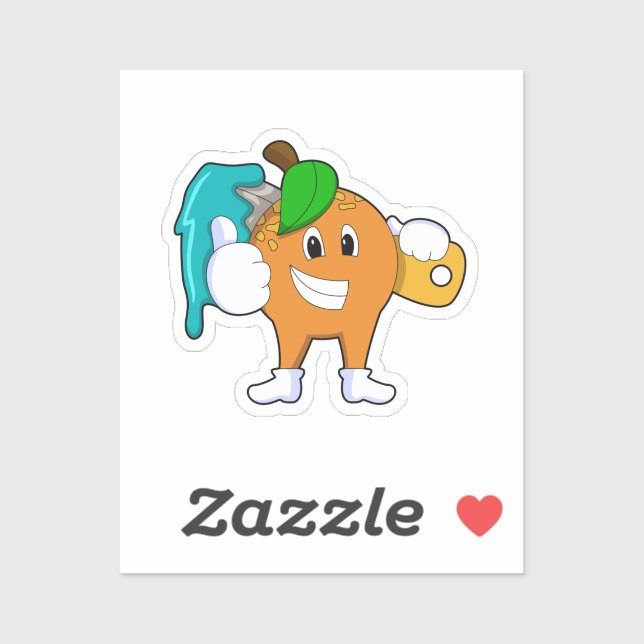 Adesivo Laranja como Pincel com Pincel de Tinta (Folha)