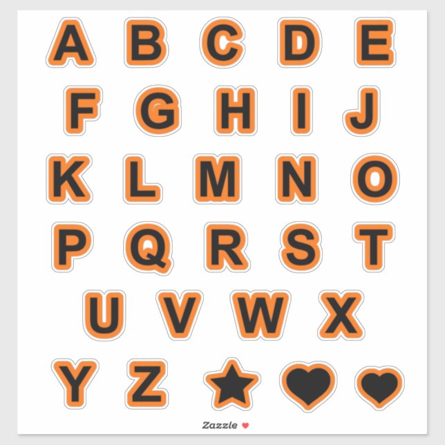 Adesivo Laranja e preto - Letras maiúsculas alfabéticas (Folha)
