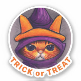 Adesivo Laranja Gato Roxo de Bruxa Trick Treat Halloween