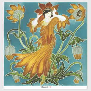 Adesivo Laranja Tulipa Arte Nova Floral Walter Crane
