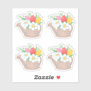 Adesivo Lata molhando com flores, grupo do jardim de 4