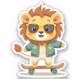 Adesivo Leão de Skater legal | Cute Kawaii Safari Animal