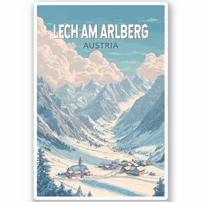 Adesivo Lech am Arlberg Áustria Ilustração Viagem Art (Frente)
