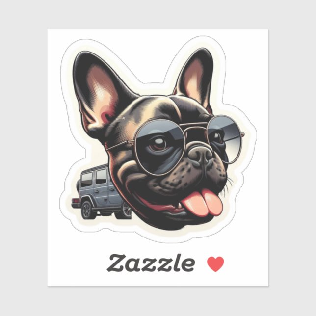Adesivo Legal Buldogue Francês com Óculos Solares e SUV (Folha)