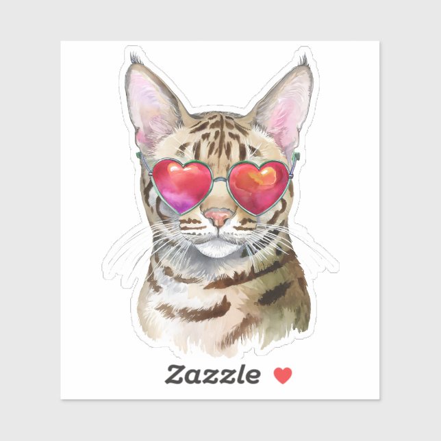 Adesivo Legal Gato Bengala em Formas Cardíacas (Folha)