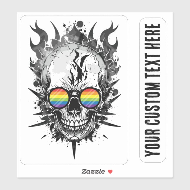 Adesivo Legal Grunge Rainbow Prid Skull Flames (Folha)