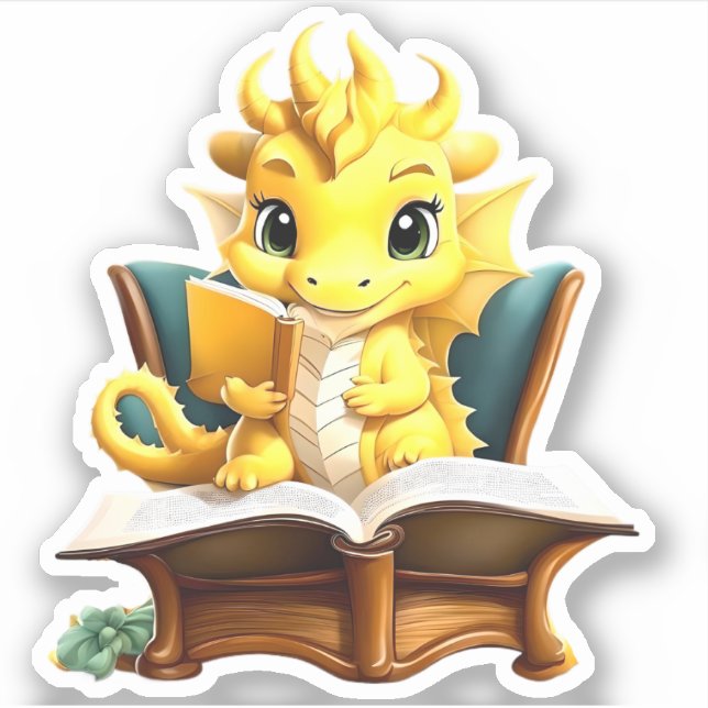Adesivo Leitura de dragão amarelo (Frente)