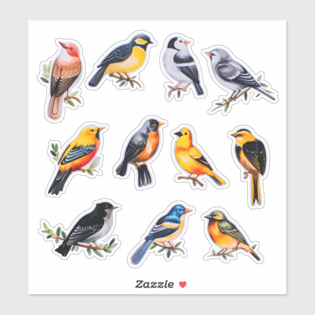 Adesivo Leitura de Pássaros de Aquarela (Folha)