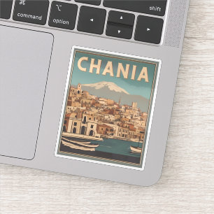 Adesivo Lembranças da cidade de Chania vintage creta gréci