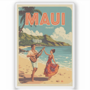 Adesivo Lembranças vintage da praia tropical de Maui no Ha