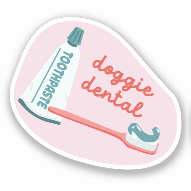 Adesivo Lembrete de "Doggie Dental" para cães rosa e aqua (Frente)