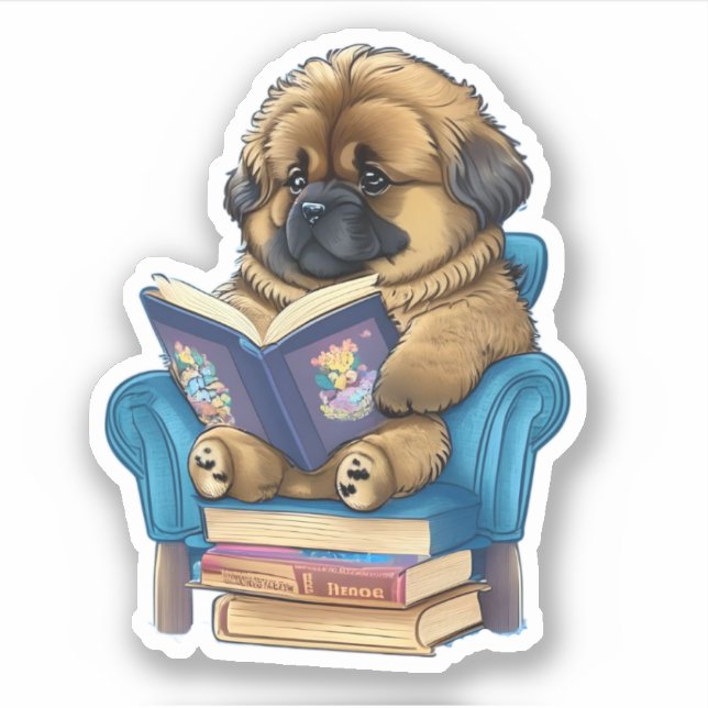 Adesivo Leonberger Puppy lendo um livro (Frente)